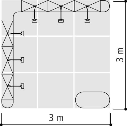 Půdorys stánku 3x3 m levá varianta